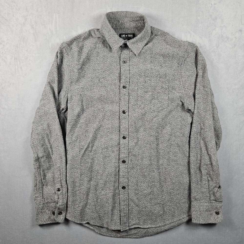 Line of Trade Button Up Shirt Mens Small Grey Marl Long Sleeve Cotton‎ Pocket